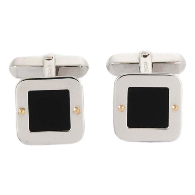 Mid 20th Century Pair of Baraka 18k White Gold Onyx Square Cufflinks For Sale