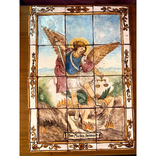 Hand-Painted Mosaic of St. Michael the Archangel, 1950s For Sale - Image 14 of 14