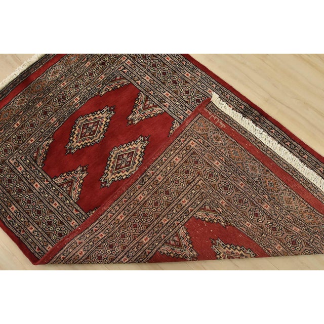 Bokhara Jaldar Rug 3’1” X 4’8” Red Wool Tribal Hand-Knotted Oriental Carpet For Sale - Image 10 of 11
