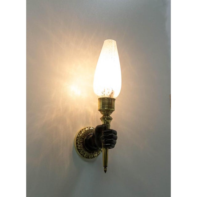 1950s French Brass and Clichy Glass Sconce by André Arbus, 1950s For Sale - Image 5 of 11