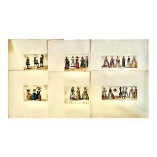 Set of Six Original Watercolor and Ink Depictions of 18th- And 19th-Century European Fashions For Sale