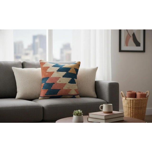 Tribal Pastel Tribal Kilim Pillow Cover – 16x16 Vintage Handwoven Textile For Sale - Image 3 of 8