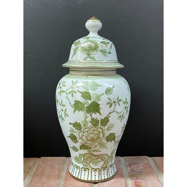 Vintage Japanese Green & White With Gold Porcelain Ginger Jar Chairish