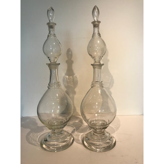 Antique (Circa 1920-1930) Apothecary Jars Owen’s Illinois/Corning Glass Circa 1940 - a Pair For Sale - Image 14 of 15