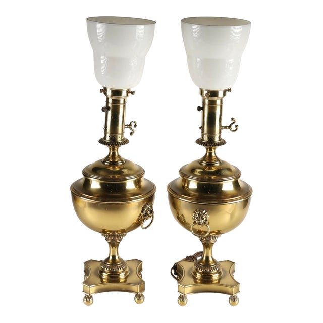 Vintage Rare “Gilbert” Brass Lamps W/ White Glass Shade a Pair Chairish