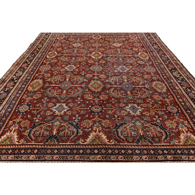 Red Red Vintage Persian Mahal Wool Rug – Authentic Hand-Knotted Large Scale Floral For Sale - Image 8 of 10