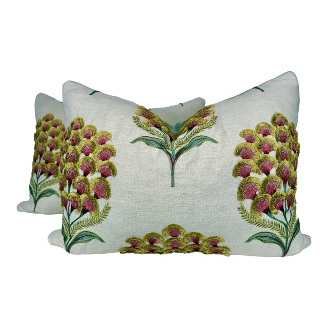 Shumacher "Aurelia Embroidery" in Natural 18"x24" Pillows-a Pair For Sale