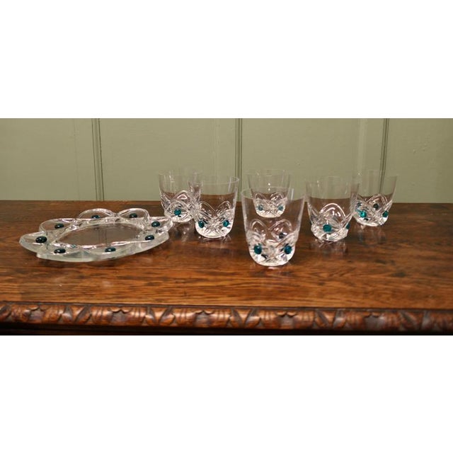French crystal art glass barware highball whiskey tumblers. Each features raised arches like wave forms around the base...