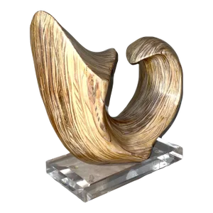 Biomorphic Modernist Abstract Wood Sculpture on Lucite Base