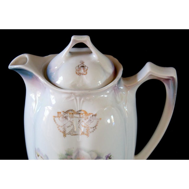 Vintage Porcelain Chocolate Pot With Floral Design and Lid, Marked 653 For Sale - Image 15 of 16