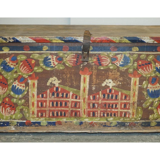 Romanian Blanket Chest with Church Painting, 1880s For Sale - Image 4 of 18