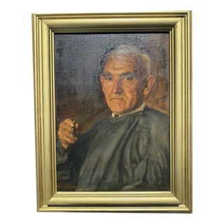 Heinrich Pforr, Stern Gaze – Portrait of the Hessian Farmer Otto Gundlach, Oil Painting on Canvas For Sale