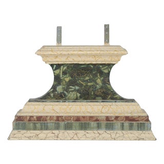 Antique White and Green Lacquered Wooden Pedestal Base with Faux Marble, 1700s For Sale