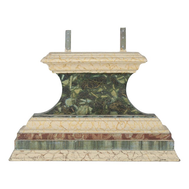 Antique White and Green Lacquered Wooden Pedestal Base with Faux Marble, 1700s For Sale