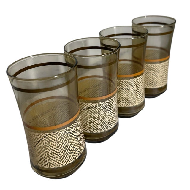 Vintage Libbey Bolero Woodhue Smoke Brown Stripe Tweed Tumblers - A Set of 4 For Sale - Image 10 of 12