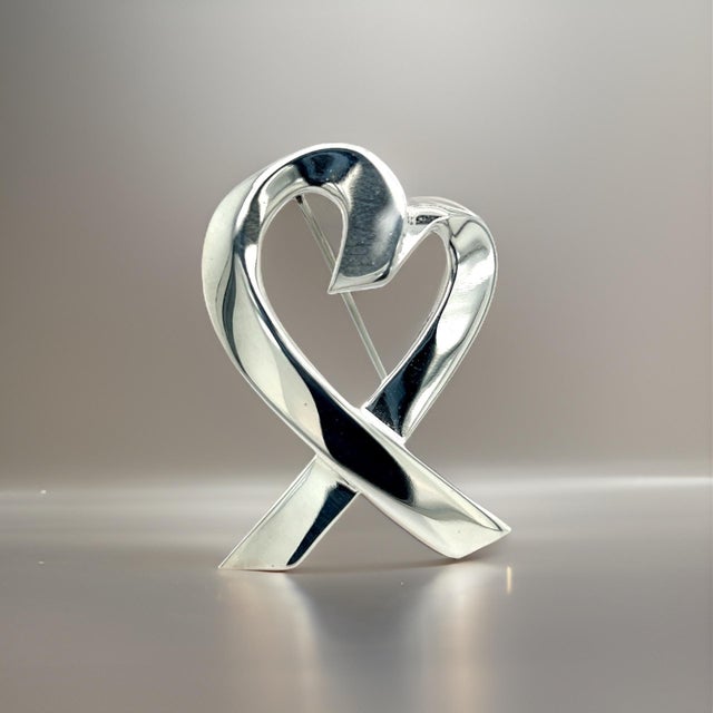 1990s Tiffany & Co Heart Brooch Pin Sterling Silver Estate For Sale - Image 10 of 12