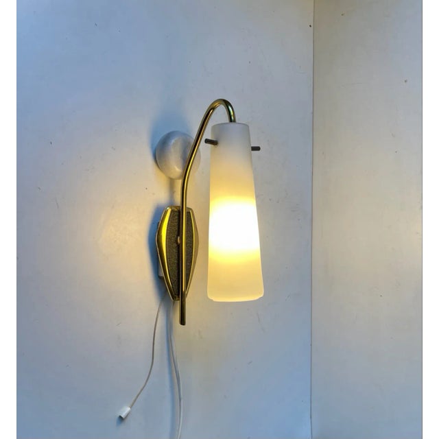 1950s Scandinavian Wall Sconce in Brass and White Glass, 1950s For Sale - Image 5 of 9
