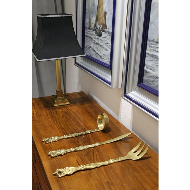 Large Decorative Brass Cutlery Set, Italy, 1950s, Set of 3 For Sale - Image 4 of 16