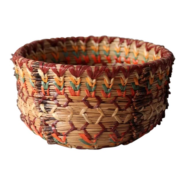 Vintage Woven Basket Bowl For Sale