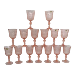 Luminarc Cristal D’Arques Rosaline Optic Pink Swirl Wine Water Goblets Set of 15