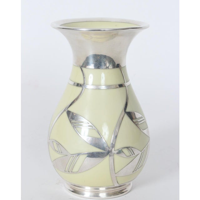 Edelstein Friedrich Wilhelm Spahr Floral Silver Overlay Porcelain Vase, 1940's For Sale - Image 4 of 12