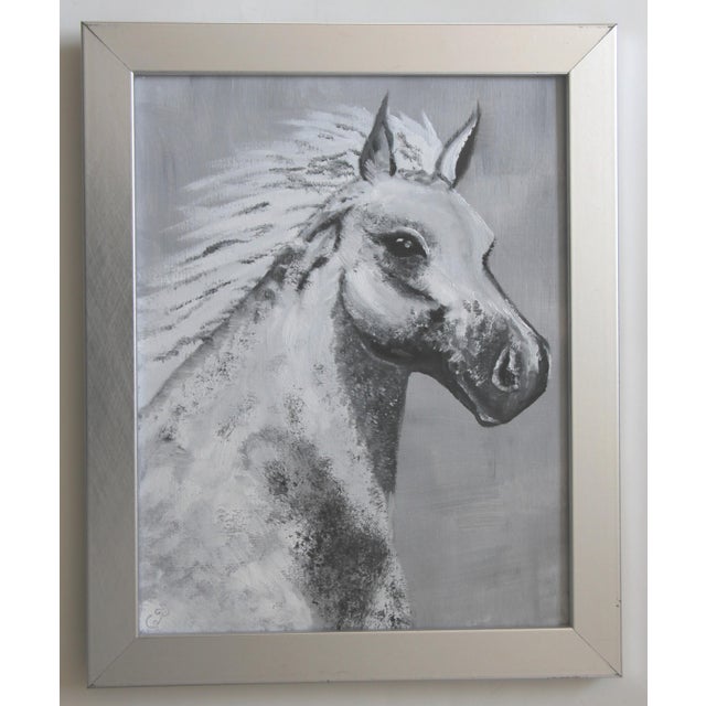 English Horse Portrait Black & White Minimalism Expressionism Original Oil Painting Cleo Plowden For Sale - Image 3 of 3