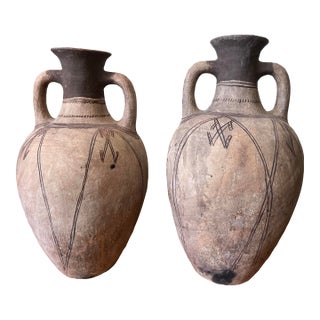 Pair of Antique 20th Century Moroccan Berber Rif Mountain Terracotta Water Jars For Sale