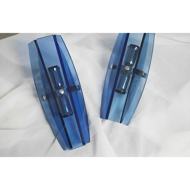 Mid-Century Modern Italian Faceted Blue Glass Veca Wall Sconces by Fontana Arte, 1980s, Set of 2 For Sale - Image 12 of 13