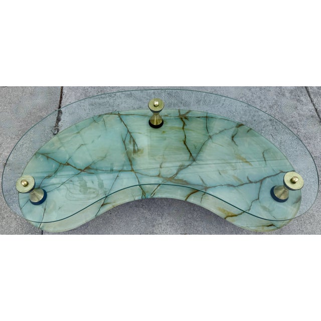 Mid-Century Modern Italian 1950s Two-Tier Kidney Shape Glass & Faux Marble Coffee Table For Sale - Image 3 of 9