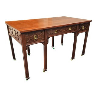 Early 20th Century Antique 8-Leg Chinoiserie Chippendale Style Writing Table on Casters For Sale