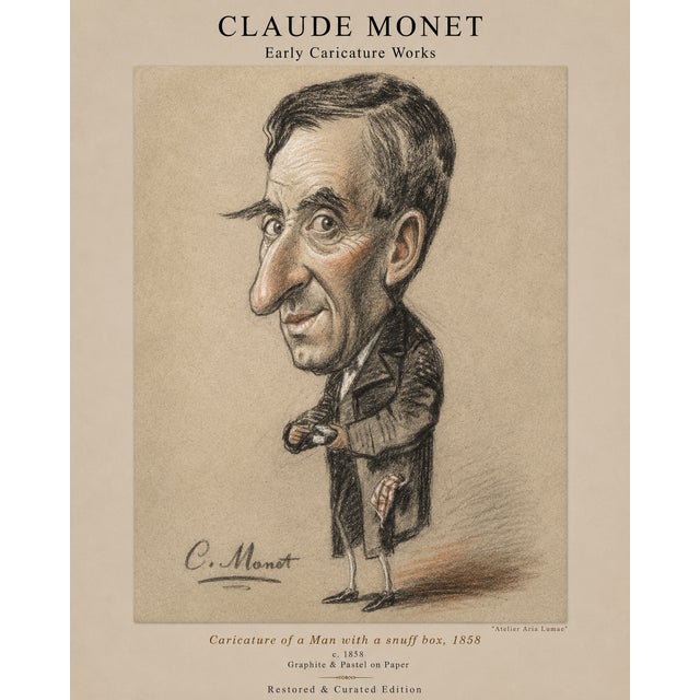 Claude Monet 1850s Caricature Portraits Fine Art Mounted Board Prints - Set of 6 For Sale - Image 15 of 18