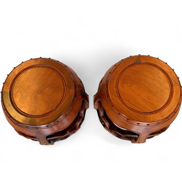 Late 20th Century Late 20th Century Chinese Elm Drum Seats Pair For Sale - Image 5 of 8