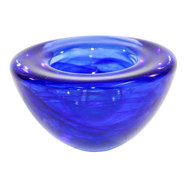 Kosta Boda Royal Blue Crystal Candle Holder by Anna Ehrner, 1990's For Sale