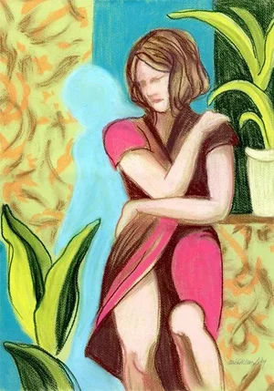 Figurative Art, Semi Abstract Graphic Pastel Painting