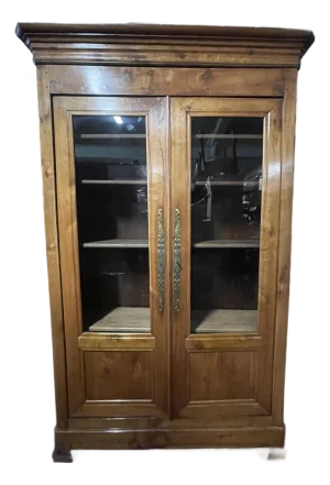 Antique Maple French Louis Philippe Glass Front Bibliotheque or Bookcase
