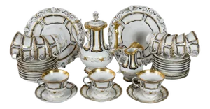 Antique Porcelain 11-Person Tea Set by Carl Tielsch, Set of 37