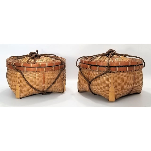 Large Authentic Vintage Mid Century Japanese Fishing Baskets a Pair