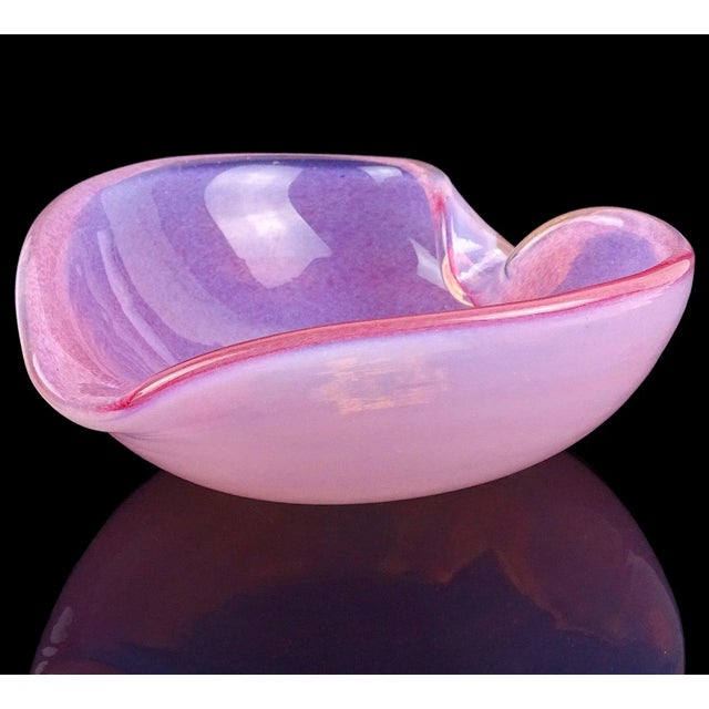 Glass Vintage Murano Fratelli Toso Millefiori Wild Flowers Pink Opalescent Italian Art Glass Heart Bowl For Sale - Image 7 of 8