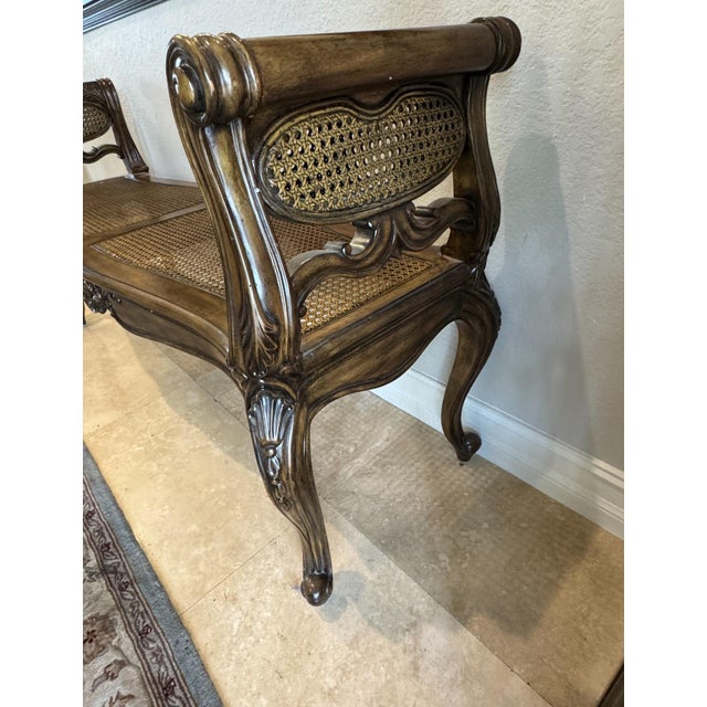 Wood 1990s Maitland Smith Vintage Cane Bench For Sale - Image 7 of 12