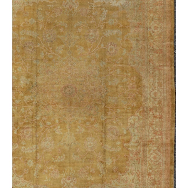 Textile Stunning Antique Fine Burlu Oushak Rug in Gold and Neutral Tones For Sale - Image 7 of 10