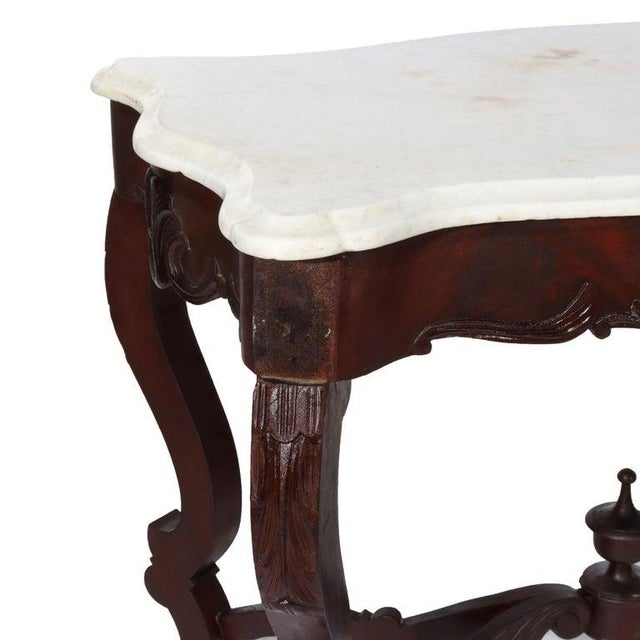 Antique Carved Walnut Marble Turtle Top Table C1890 For Sale - Image 9 of 13