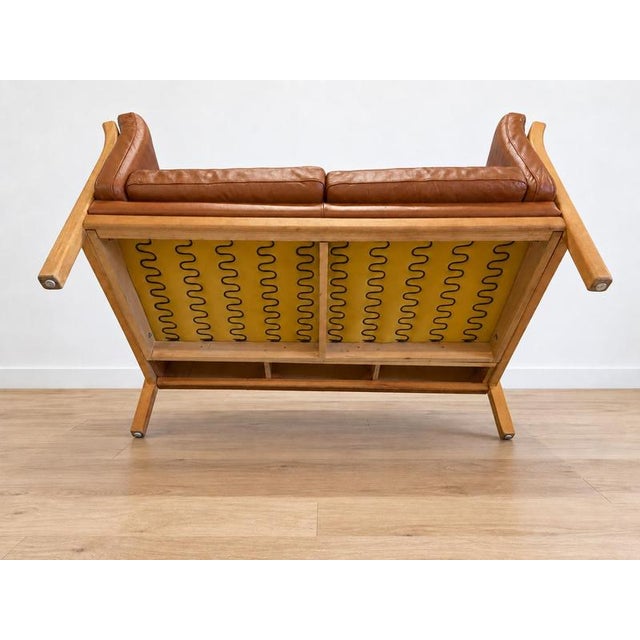 Vintage Danish Two Seater Sofa in Cognac Leather with Oak Frame For Sale - Image 6 of 11