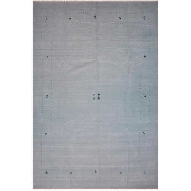 Boho Chic Gabbeh Light Blue Wool Rug - 9'1''x12'1'' For Sale - Image 10 of 10