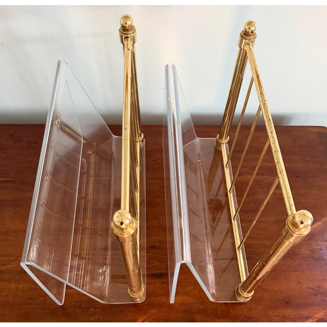 1970s Lucite and Brass Magazine, File Holder Holders - A Pair For Sale In Savannah - Image 6 of 11