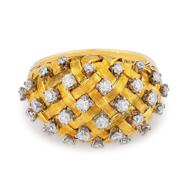 Modern Vintage Diamond 18k Gold Bombe Ring, Size 9 For Sale - Image 3 of 6