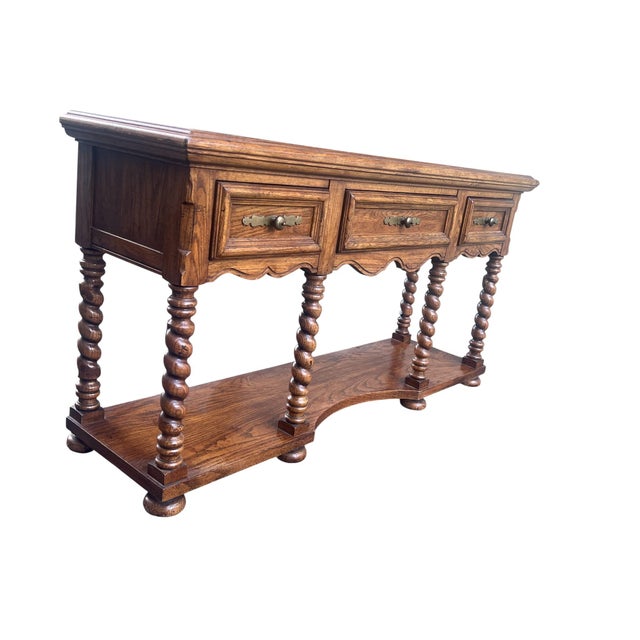 Late 20th Century Oak Barley Twist 3 Drawer Console / Sofa Table For Sale - Image 15 of 18