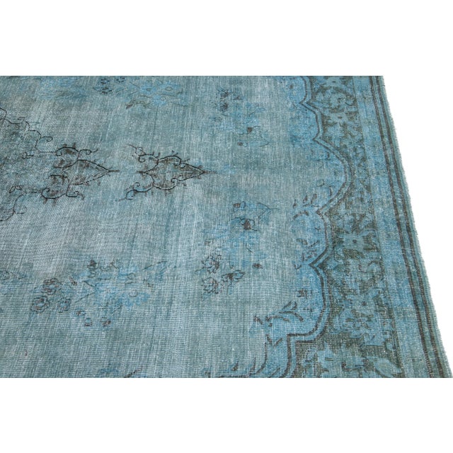 Textile Vintage Persian Overdyed Handmade Medallion Blue Wool Rug For Sale - Image 7 of 11