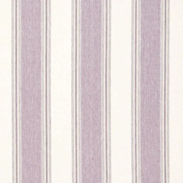 Schumacher Savannah Linen Stripe Fabric in Lavender For Sale
