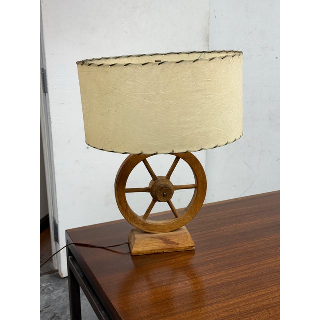 Rustic Vintage Rustic Wagon-Wheel Table Lamp For Sale - Image 3 of 12