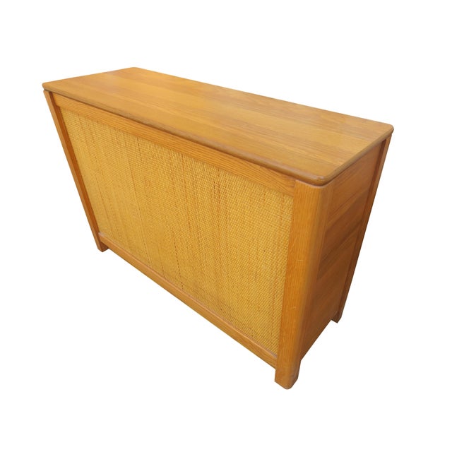 Vintage Compact Oak Liquor Cabinet or Petite Sideboard With Rattan For Sale - Image 11 of 12